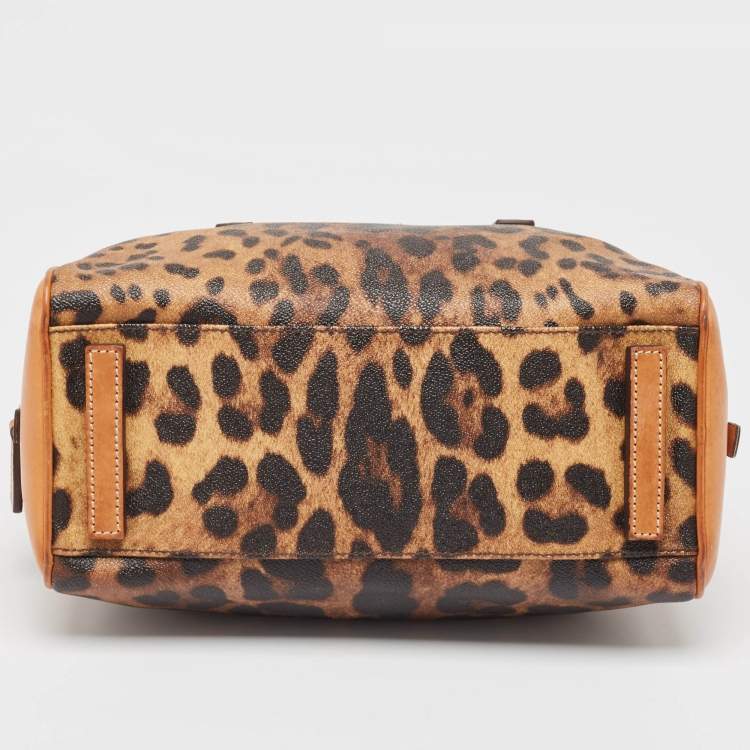 Pre Owned Dolce & Gabbana Brown/Black Leopard Print Coated Canvas and Leather Satchel