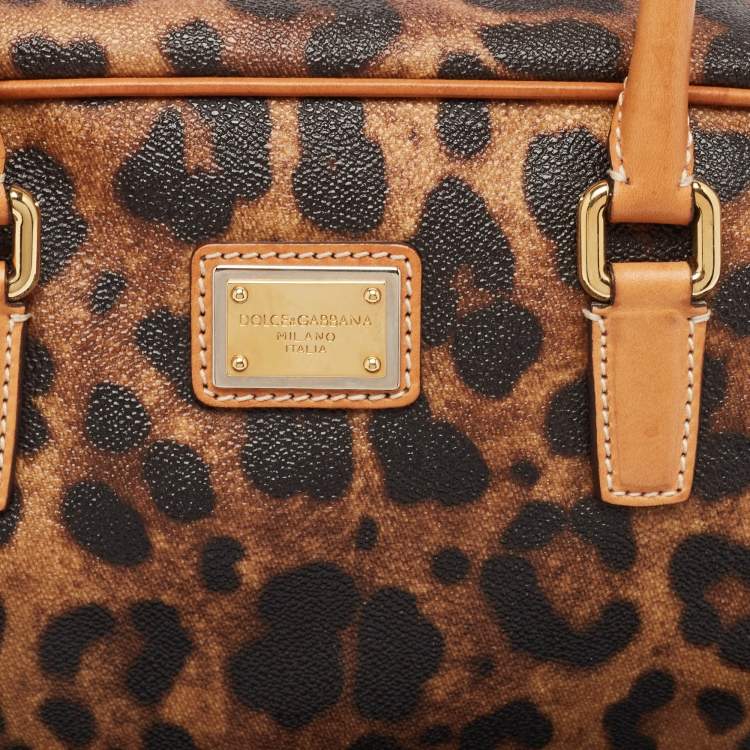 Pre Owned Dolce & Gabbana Brown/Black Leopard Print Coated Canvas and Leather Satchel