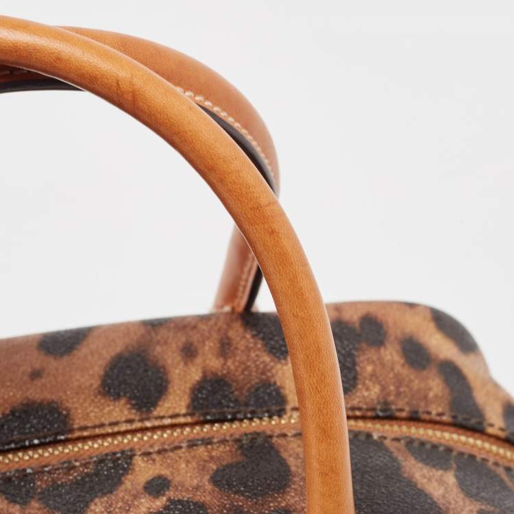 Pre Owned Dolce & Gabbana Brown/Black Leopard Print Coated Canvas and Leather Satchel