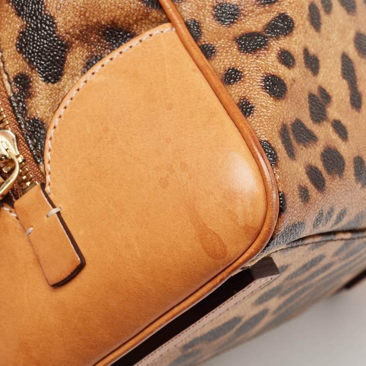 Pre Owned Dolce & Gabbana Brown/Black Leopard Print Coated Canvas and Leather Satchel