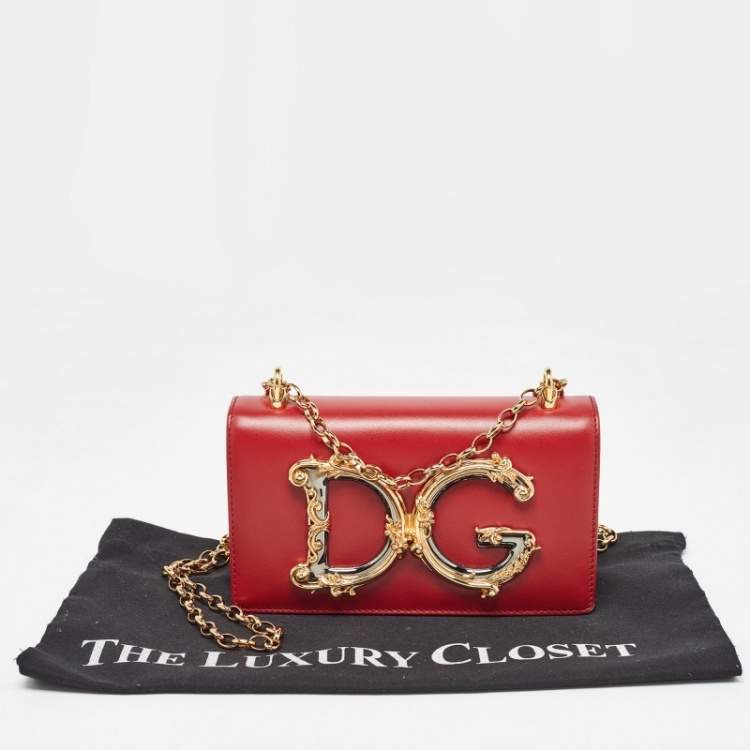 Pre Owned Dolce & Gabbana Red Leather DG Girls Phone Bag