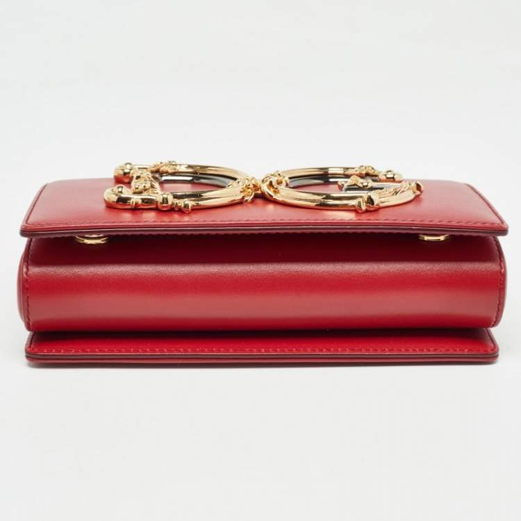 Pre Owned Dolce & Gabbana Red Leather DG Girls Phone Bag