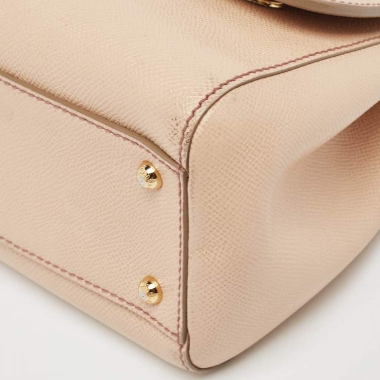 Pre Owned Dolce & Gabbana Beige Leather Medium Miss Sicily Top Handle Bag