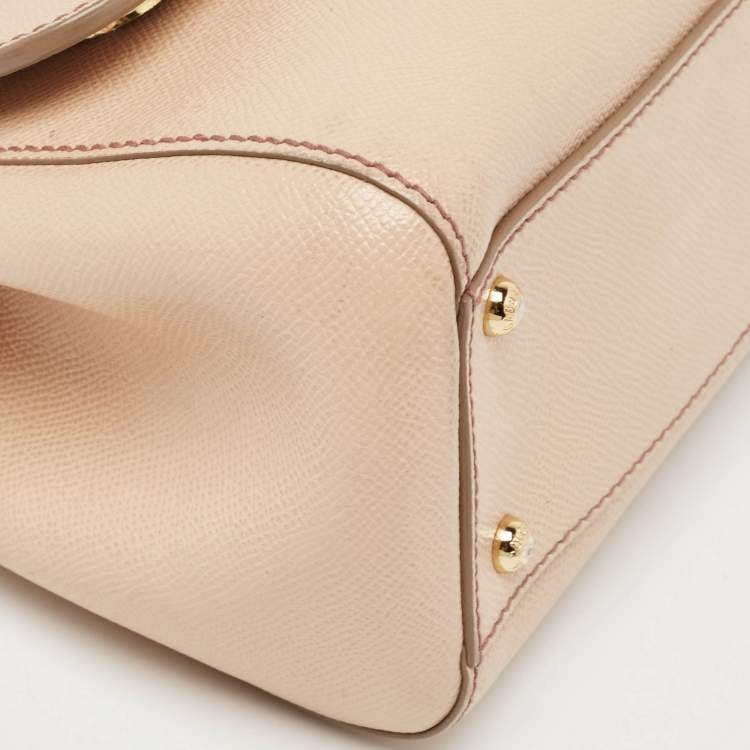 Pre Owned Dolce & Gabbana Beige Leather Medium Miss Sicily Top Handle Bag