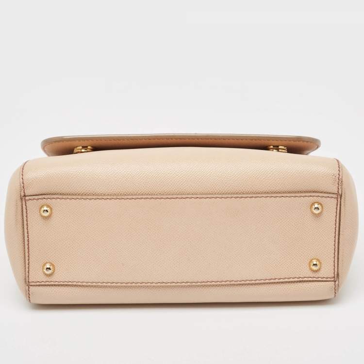 Pre Owned Dolce & Gabbana Beige Leather Medium Miss Sicily Top Handle Bag