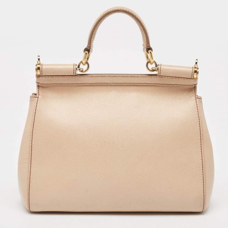 Pre Owned Dolce & Gabbana Beige Leather Medium Miss Sicily Top Handle Bag