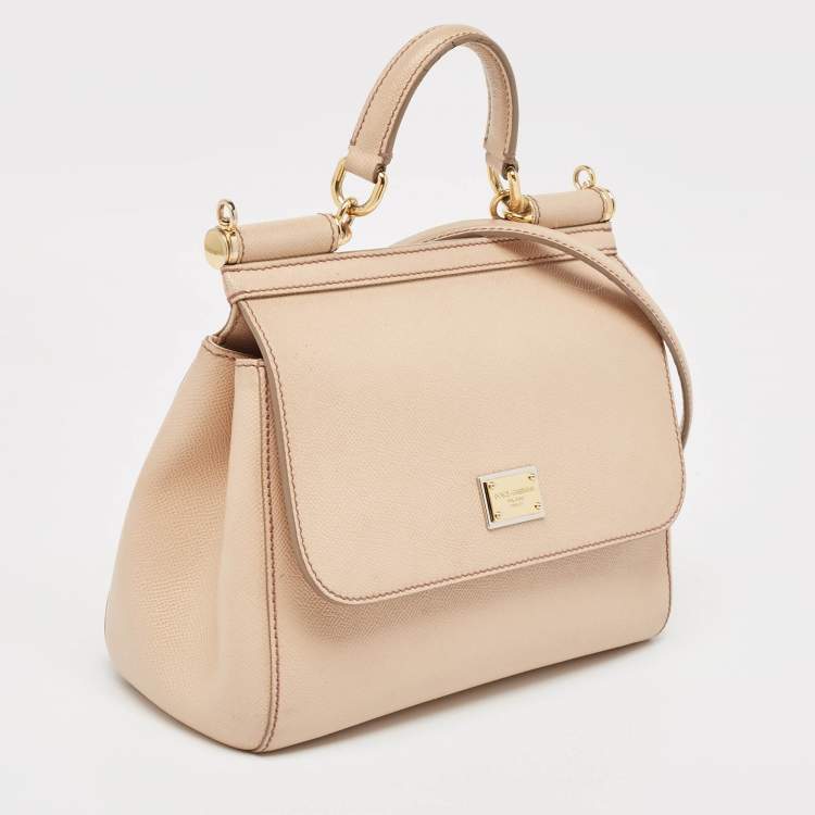 Pre Owned Dolce & Gabbana Beige Leather Medium Miss Sicily Top Handle Bag