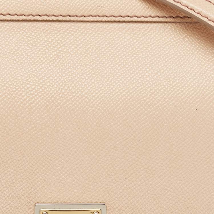Pre Owned Dolce & Gabbana Beige Leather Medium Miss Sicily Top Handle Bag