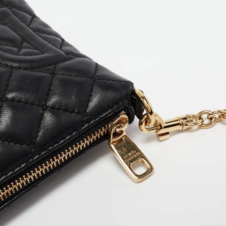 Pre Owned Dolce & Gabbana Black Quilted Leather Logo Pochette Bag