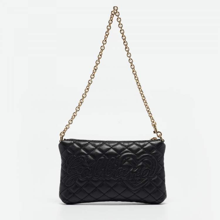 Pre Owned Dolce & Gabbana Black Quilted Leather Logo Pochette Bag