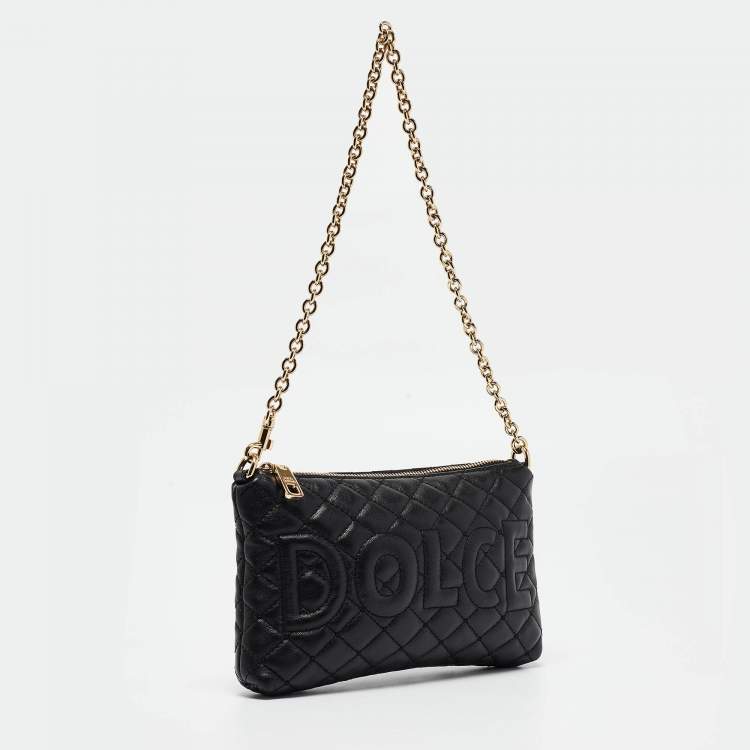 Pre Owned Dolce & Gabbana Black Quilted Leather Logo Pochette Bag