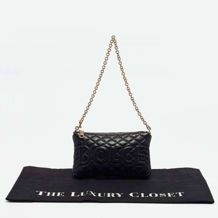 Pre Owned Dolce & Gabbana Black Quilted Leather Logo Pochette Bag