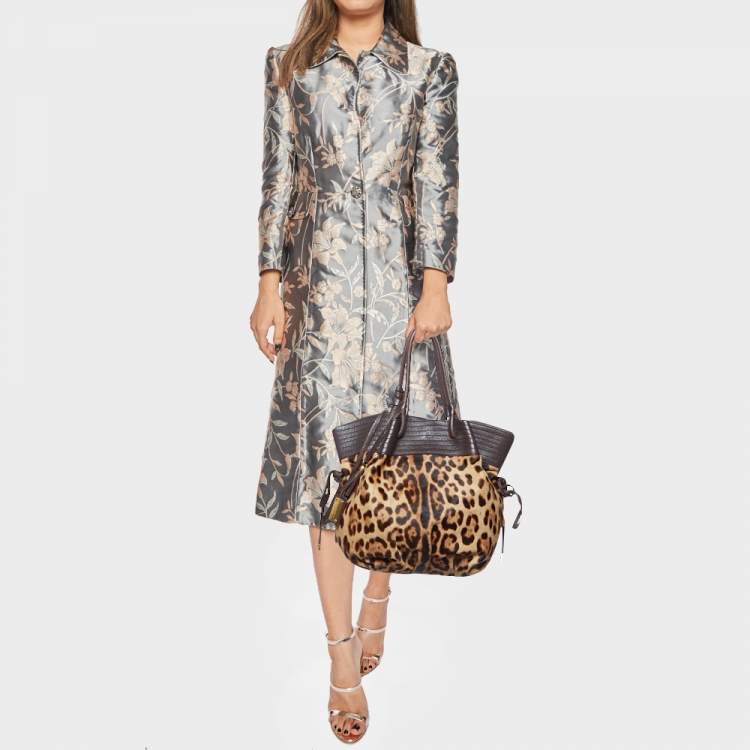 Pre Owned Dolce & Gabbana Brown Leopard Calf Hair and Leather Drawstring Hobo