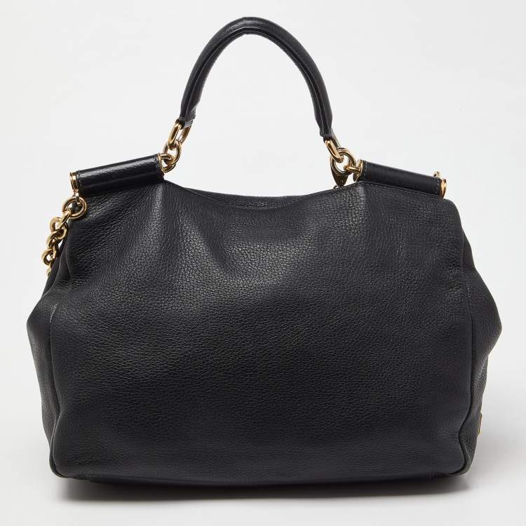 Pre Owned Dolce & Gabbana Black Soft Leather Miss Sicily Top Handle Bag