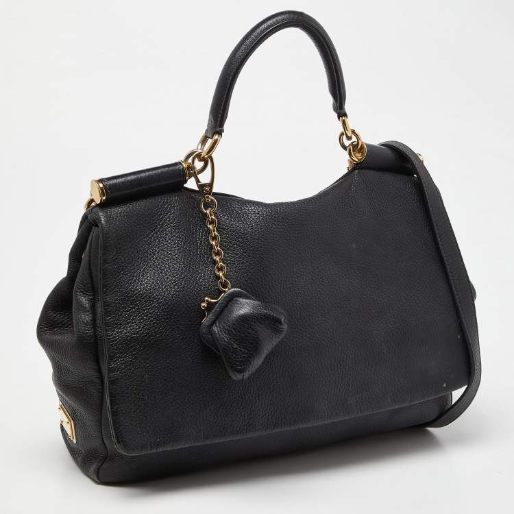 Pre Owned Dolce & Gabbana Black Soft Leather Miss Sicily Top Handle Bag