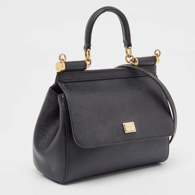 مملوكة مسبقًا Dolce & Gabbana Black Leather Small Miss Sicily Top Handle Bag