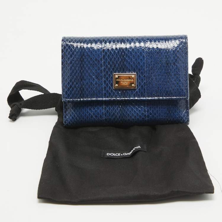 Pre Owned Dolce & Gabbana Blue Watersnake Leather Logo Trifold Wallet