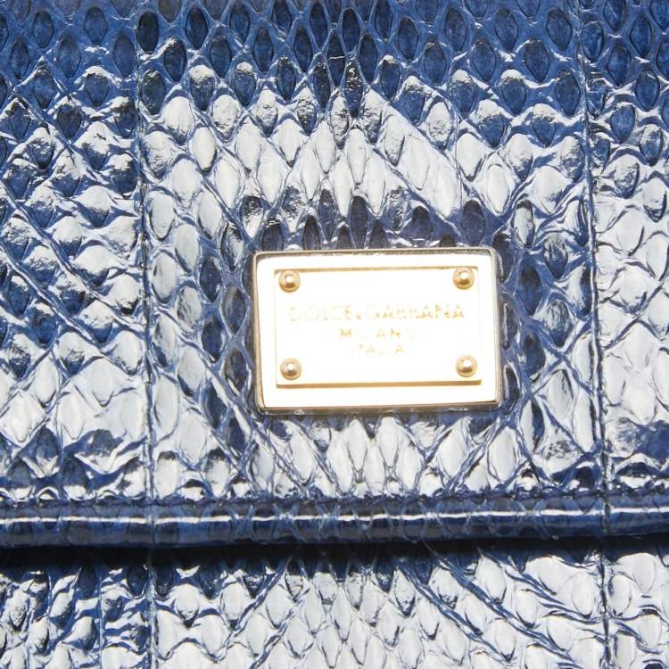 Pre Owned Dolce & Gabbana Blue Watersnake Leather Logo Trifold Wallet