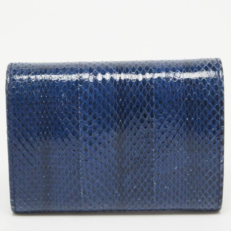 Pre Owned Dolce & Gabbana Blue Watersnake Leather Logo Trifold Wallet