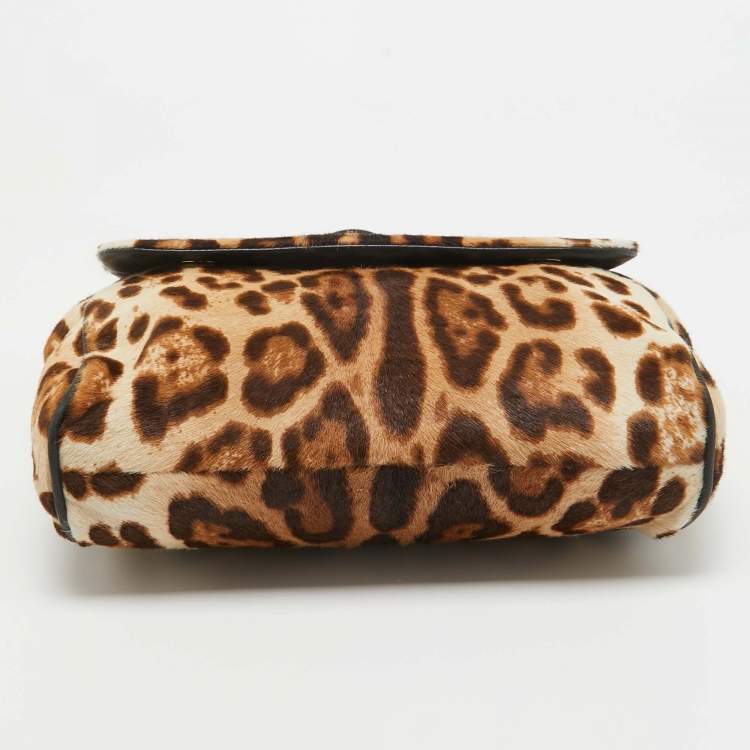 مملوكة مسبقًا Dolce & Gabbana Brown/Beige Leopard Print Calfhair and Leather Medium Sicily Top Handle Bag