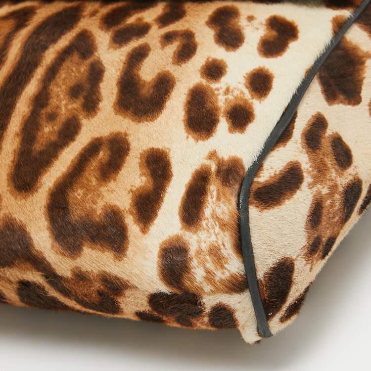 مملوكة مسبقًا Dolce & Gabbana Brown/Beige Leopard Print Calfhair and Leather Medium Sicily Top Handle Bag