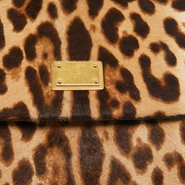 مملوكة مسبقًا Dolce & Gabbana Brown/Beige Leopard Print Calfhair and Leather Medium Sicily Top Handle Bag