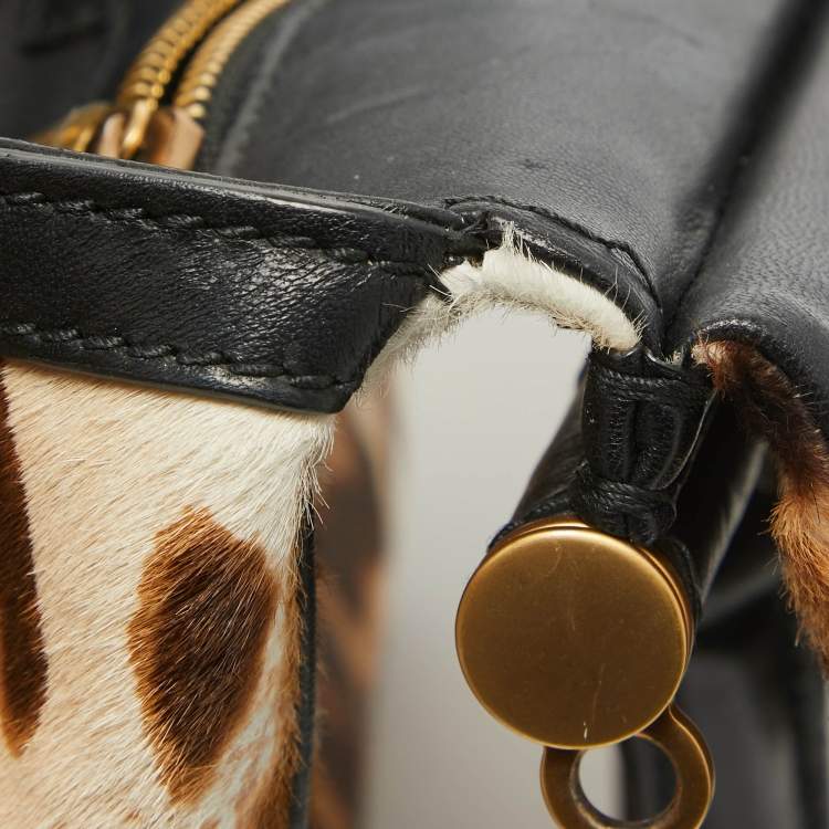 مملوكة مسبقًا Dolce & Gabbana Brown/Beige Leopard Print Calfhair and Leather Medium Sicily Top Handle Bag