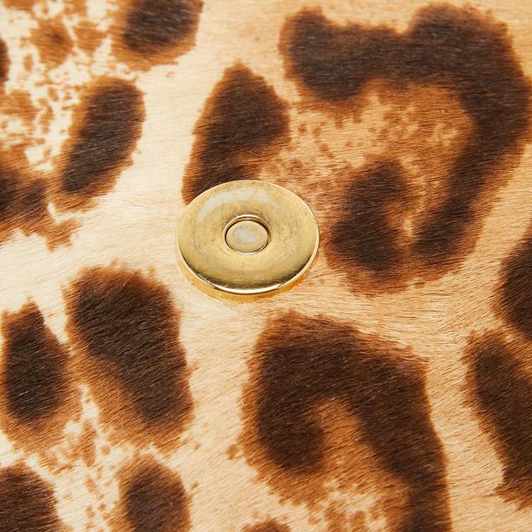 مملوكة مسبقًا Dolce & Gabbana Brown/Beige Leopard Print Calfhair and Leather Medium Sicily Top Handle Bag