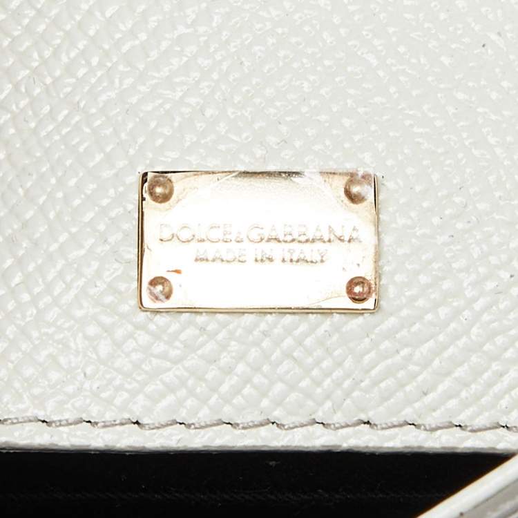 Pre Owned Dolce & Gabbana Off White/Yellow Lemon Print Leather Small Miss Sicily Top Handle Bag