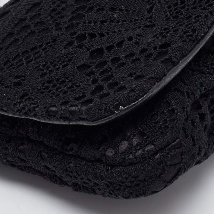 Pre Owned Dolce & Gabbana Black Lace Chain Flap Shoulder Bag
