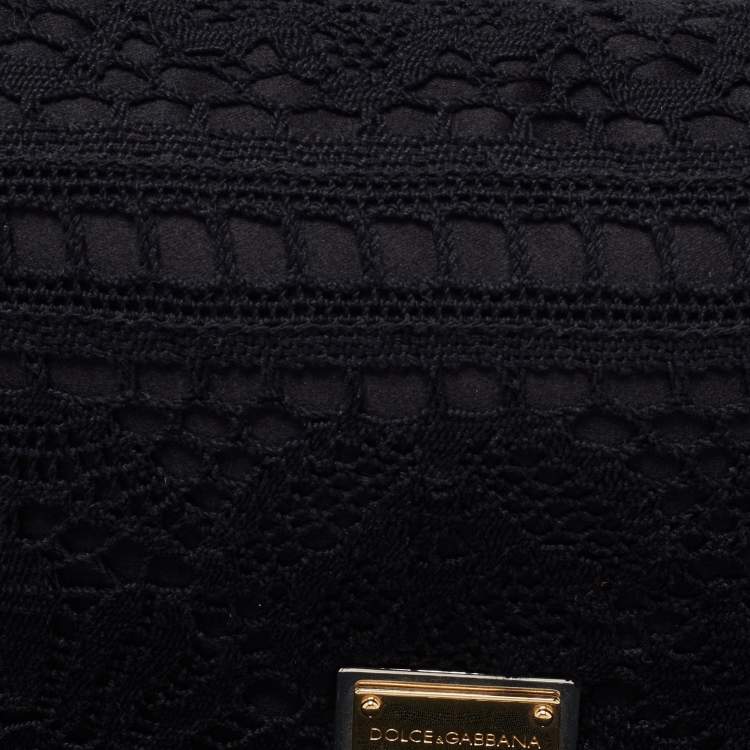 Pre Owned Dolce & Gabbana Black Lace Chain Flap Shoulder Bag