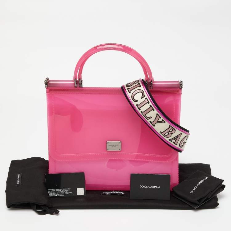 Pre Owned Dolce & Gabbana Pink Rubber Regular Miss Sicily Top Handle Bag