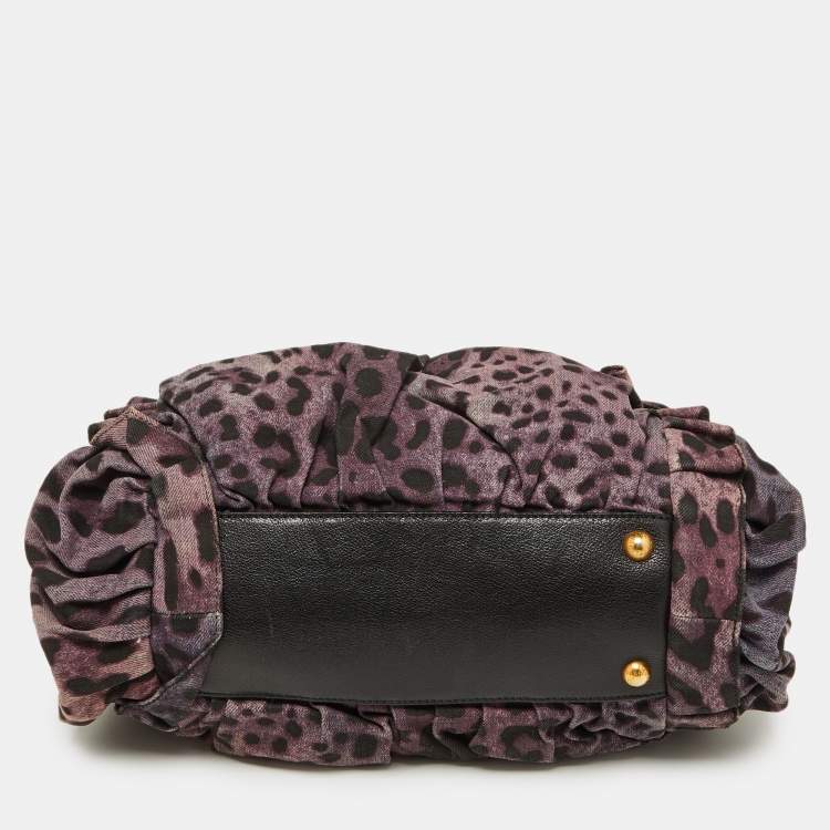 Pre Owned Dolce & Gabbana Purple Leopard Print Canvas and Leather Miss Rouche Bag