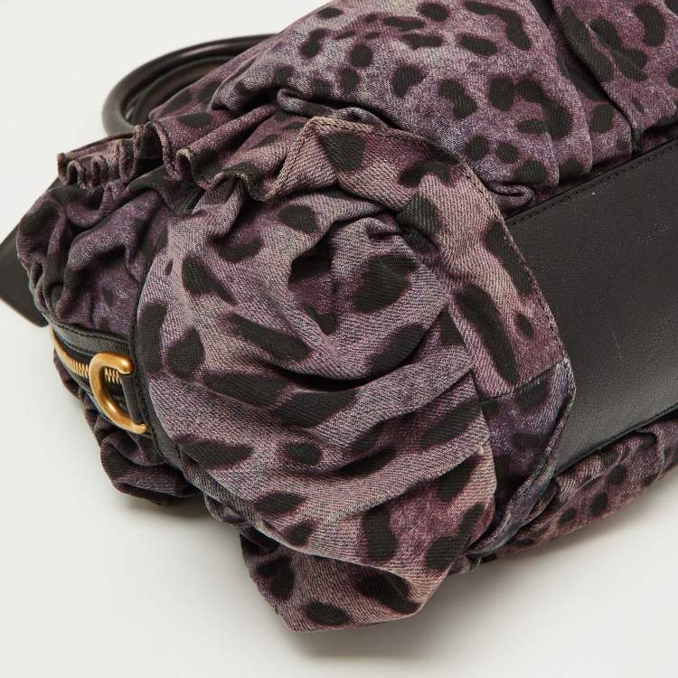 Pre Owned Dolce & Gabbana Purple Leopard Print Canvas and Leather Miss Rouche Bag
