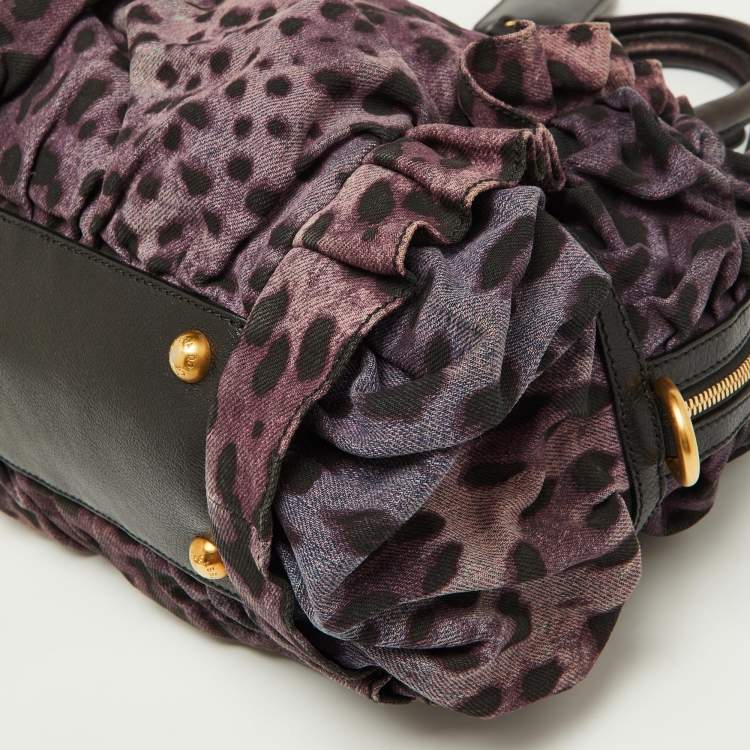 Pre Owned Dolce & Gabbana Purple Leopard Print Canvas and Leather Miss Rouche Bag