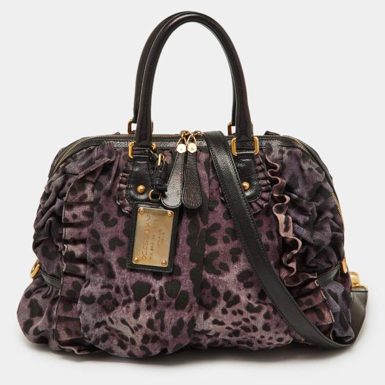 Pre Owned Dolce & Gabbana Purple Leopard Print Canvas and Leather Miss Rouche Bag