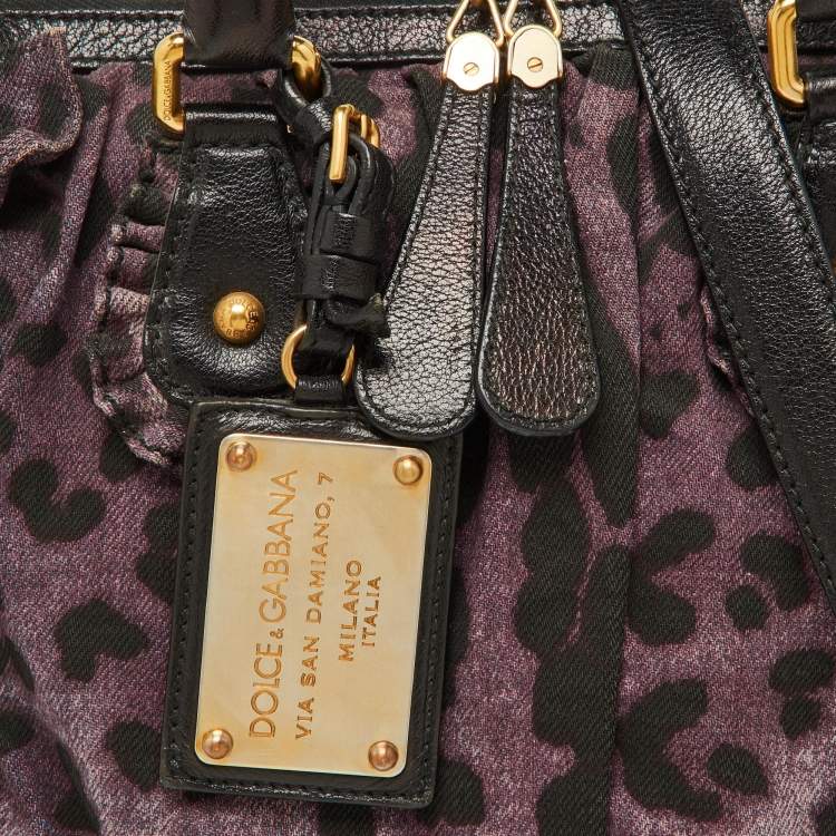 Pre Owned Dolce & Gabbana Purple Leopard Print Canvas and Leather Miss Rouche Bag