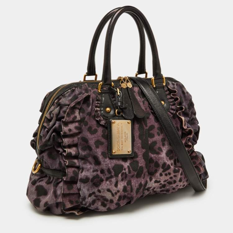 Pre Owned Dolce & Gabbana Purple Leopard Print Canvas and Leather Miss Rouche Bag