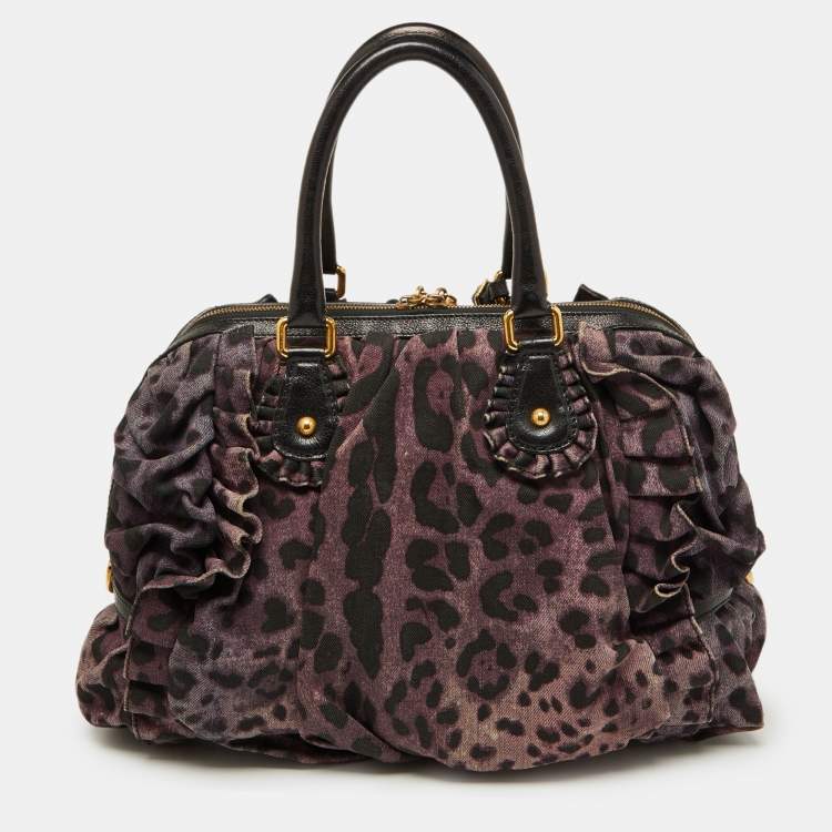 Pre Owned Dolce & Gabbana Purple Leopard Print Canvas and Leather Miss Rouche Bag