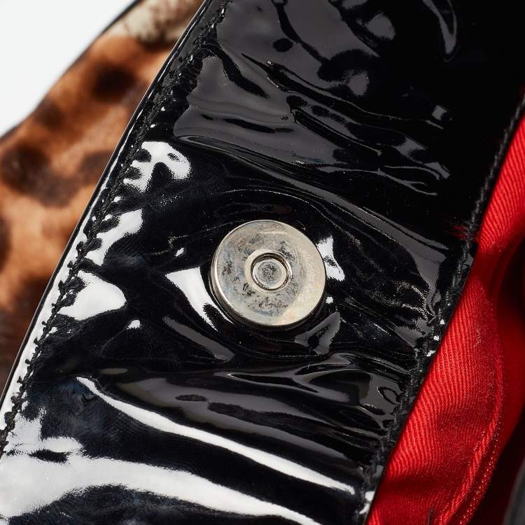 Pre Owned Dolce & Gabbana Black/Brown Leopard Calfhair and Patent Leather Miss Silky Hobo
