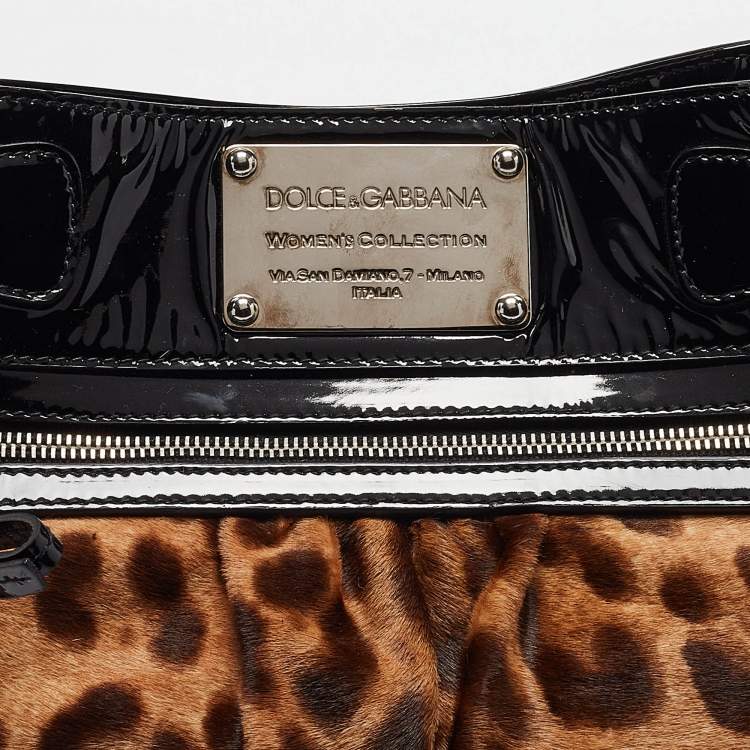 Pre Owned Dolce & Gabbana Black/Brown Leopard Calfhair and Patent Leather Miss Silky Hobo