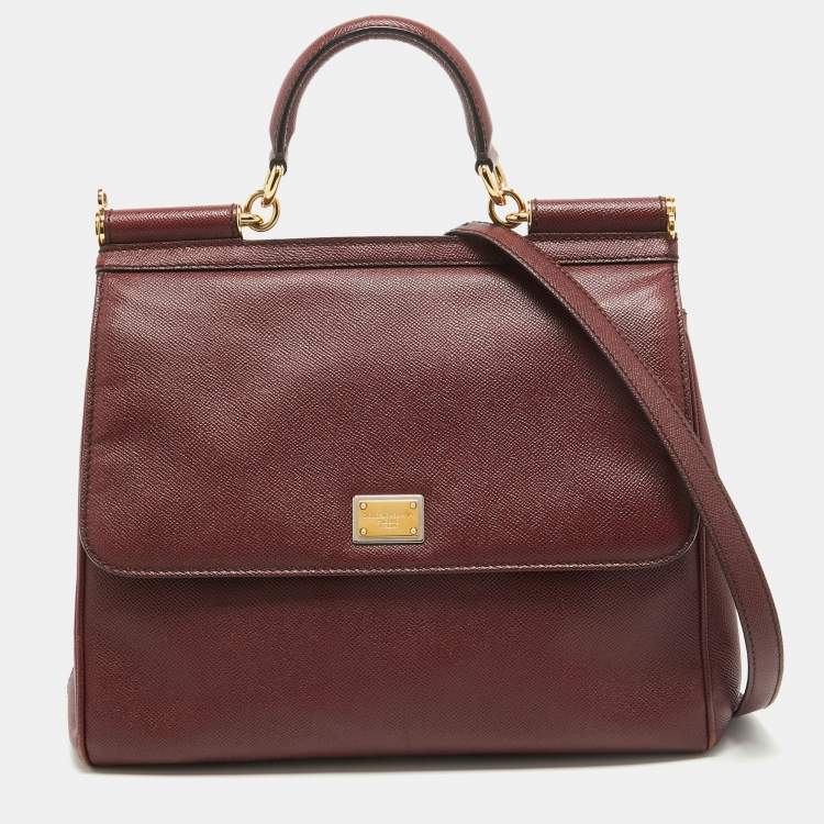 مملوكة مسبقًا Dolce & Gabbana Burgundy Leather Large Miss Sicily Top Handle Bag