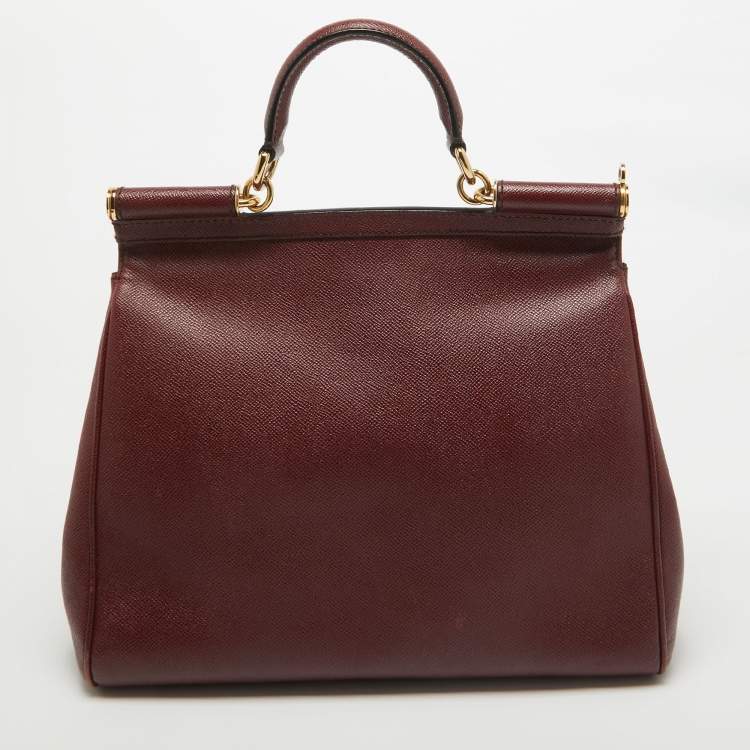 مملوكة مسبقًا Dolce & Gabbana Burgundy Leather Large Miss Sicily Top Handle Bag