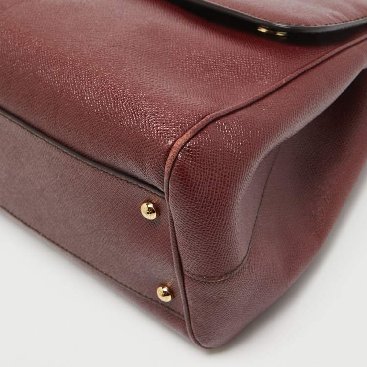 مملوكة مسبقًا Dolce & Gabbana Burgundy Leather Large Miss Sicily Top Handle Bag