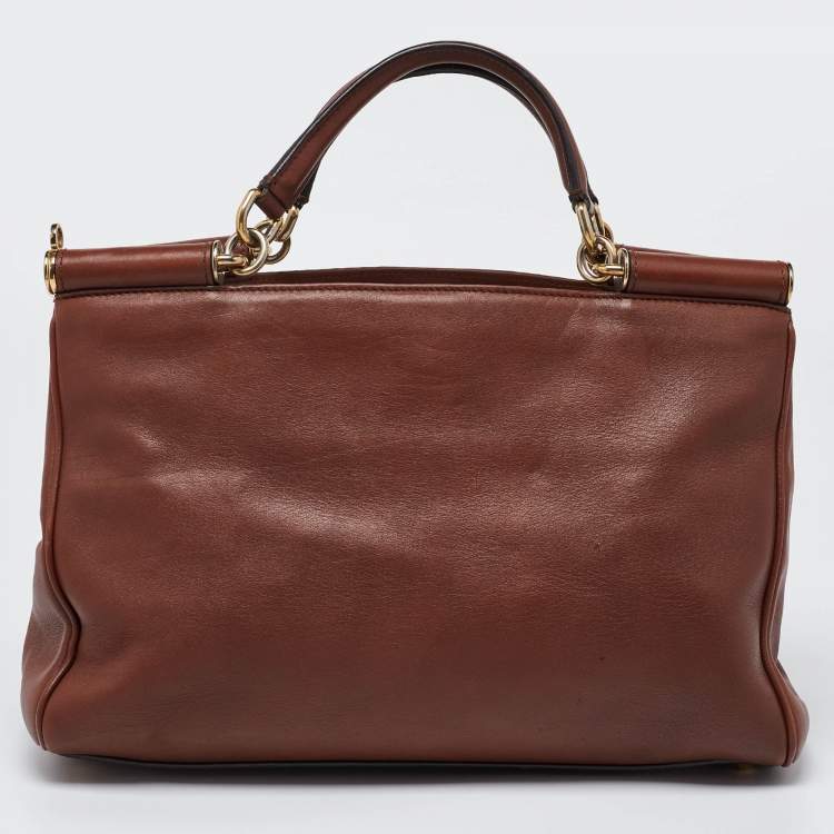 Pre Owned Dolce & Gabbana Brown Leather Miss Sicily Tote