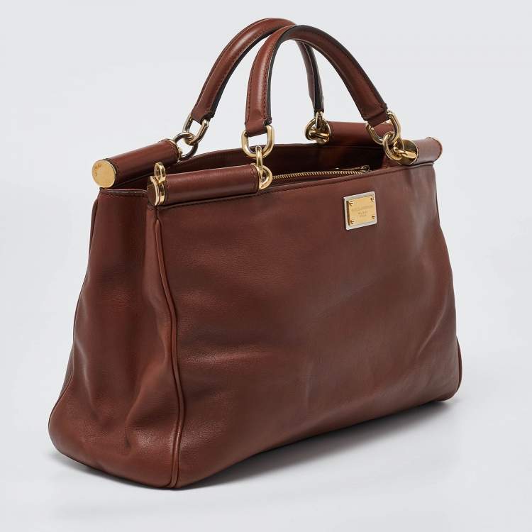 Pre Owned Dolce & Gabbana Brown Leather Miss Sicily Tote