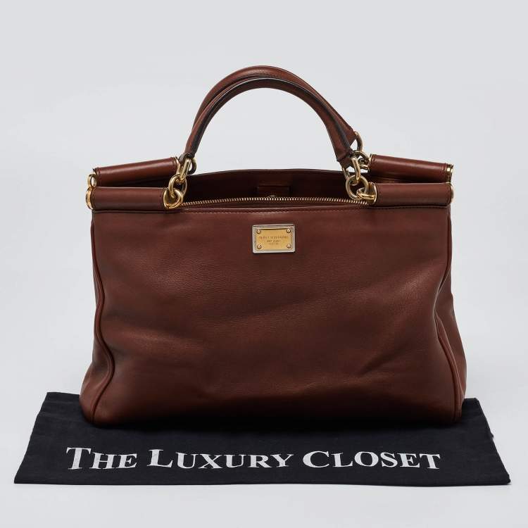 Pre Owned Dolce & Gabbana Brown Leather Miss Sicily Tote