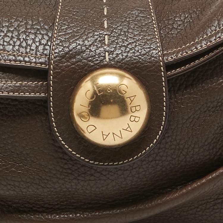 Pre Owned Dolce & Gabbana Dark Brown Leather Flap Tassel Shoulder Bag