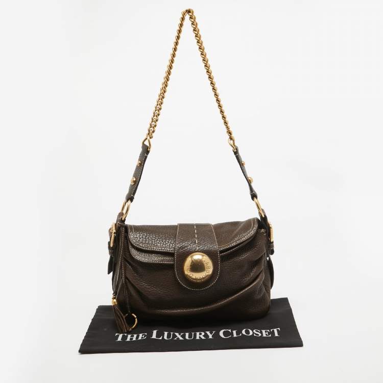 Pre Owned Dolce & Gabbana Dark Brown Leather Flap Tassel Shoulder Bag