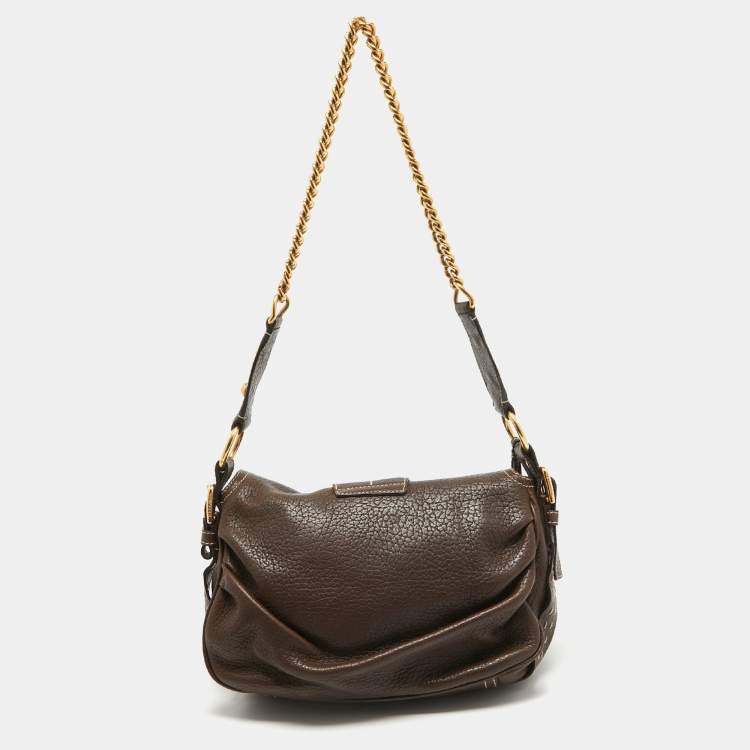 Pre Owned Dolce & Gabbana Dark Brown Leather Flap Tassel Shoulder Bag